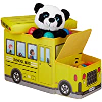Relaxdays Baúl para juguetes- Taburete infantil plegable- Caja con compartimento- Para niños y niños- Forma de autobús…
